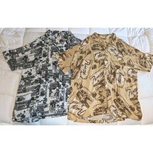 Sett of 2 Panama Jack Hawaiian Shirts Mens XXL Rayon Tan Rum & Grey Motorcycle